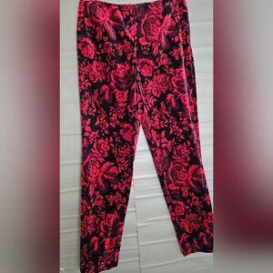 Dana Buchman Pants Red/Black Womens Size 10 Floral Velvet Ankle